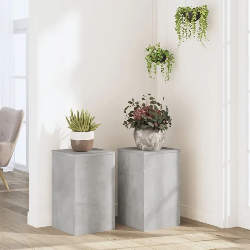 suport de plante, 2 buc., gri beton, 30x30x50 cm lemn prelucrat