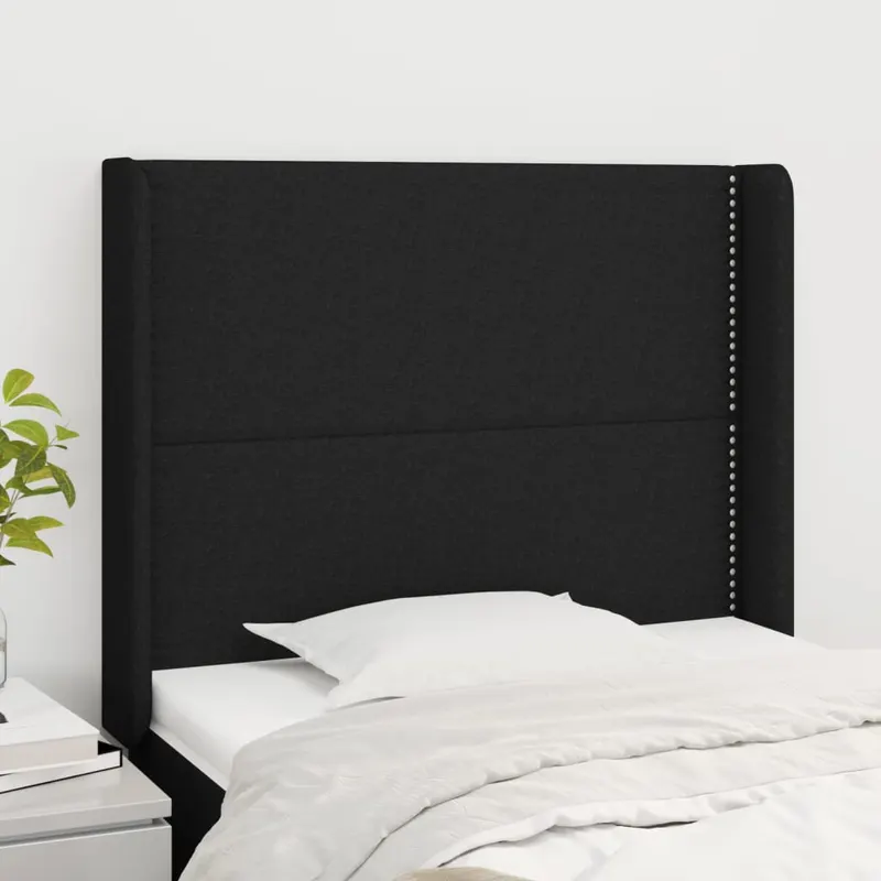 Tablie de pat cu aripioare, negru, 103x16x118/128 cm, textil