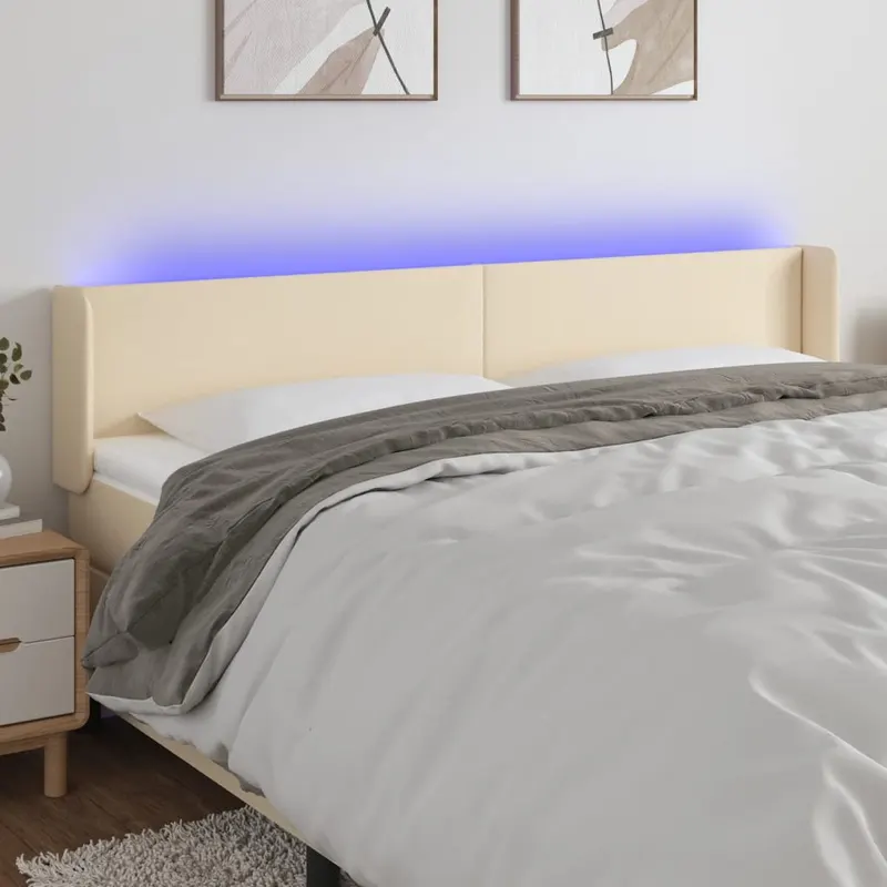 tablie de pat cu led, crem, 203x16x78/88 cm, textil