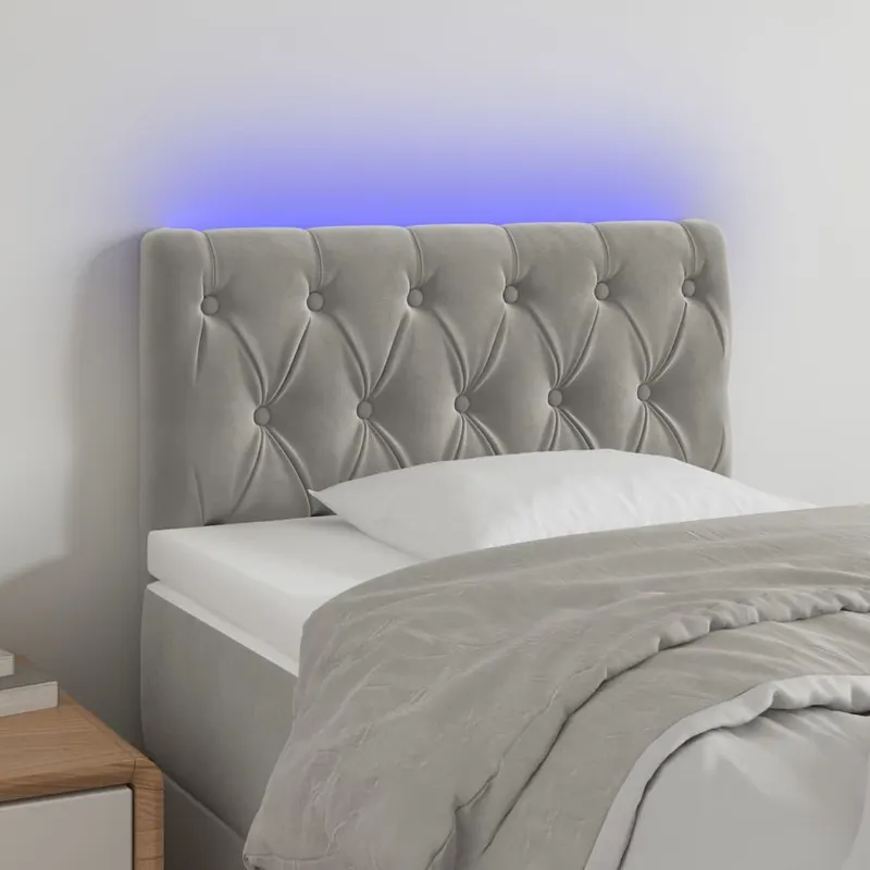 tablie de pat cu led, gri deschis, 80x7x78/88 cm, catifea