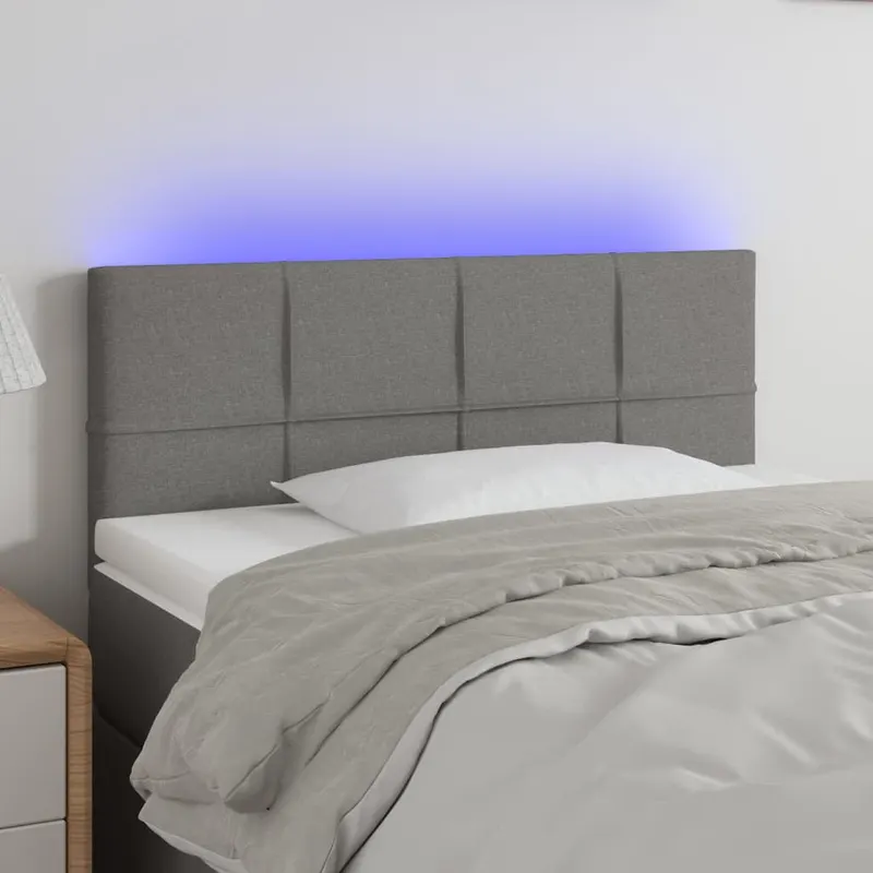 tablie de pat cu led, gri inchis, 100x5x78/88 cm, textil