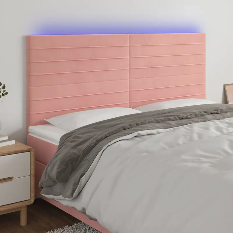 tablie de pat cu led, roz, 160x5x118/128 cm, catifea