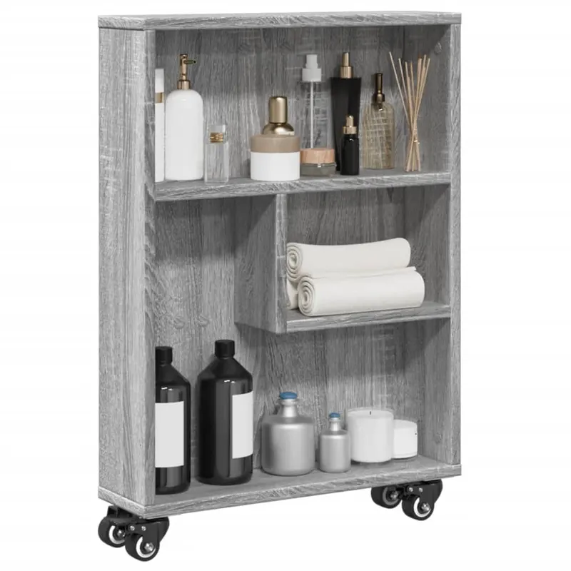 carucior depozitare ingust gri sonoma 48x13x68cm lemn prelucrat