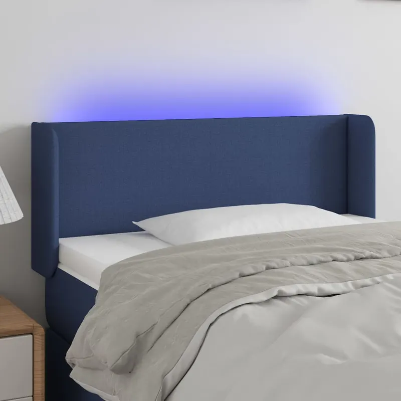tablie de pat cu led, albastru, 83x16x78/88 cm, textil