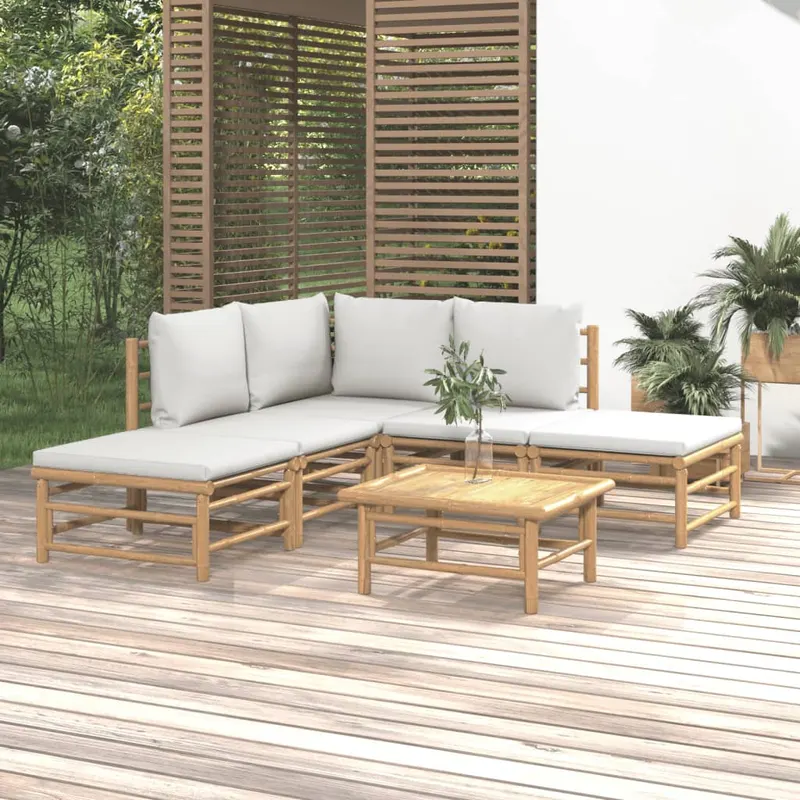 set mobilier de gradina cu perne gri deschis, 6 piese, bambus