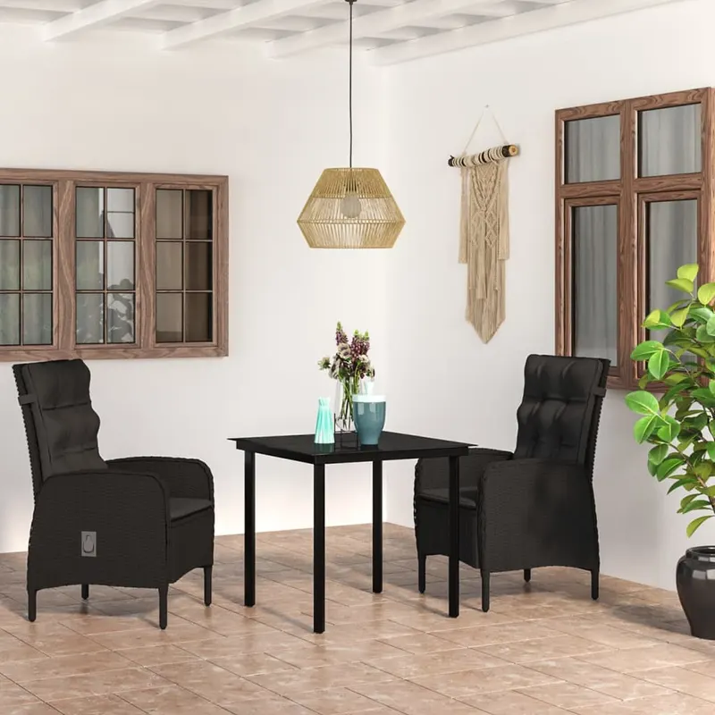 set mobilier de gradina, cu perne, 3 piese, negru