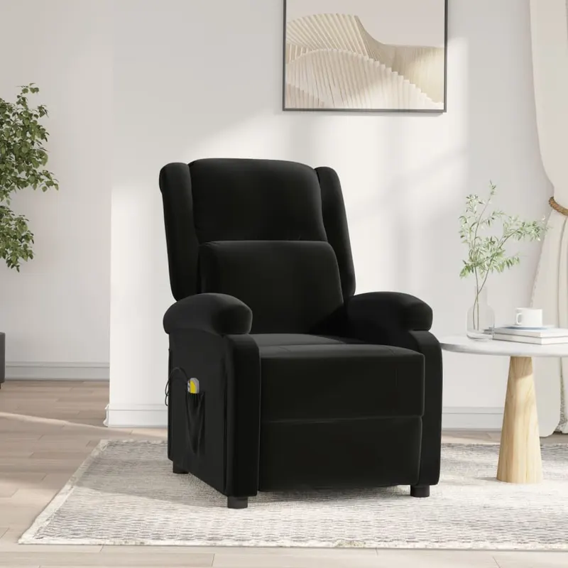 fotoliu de masaj electric, negru, catifea