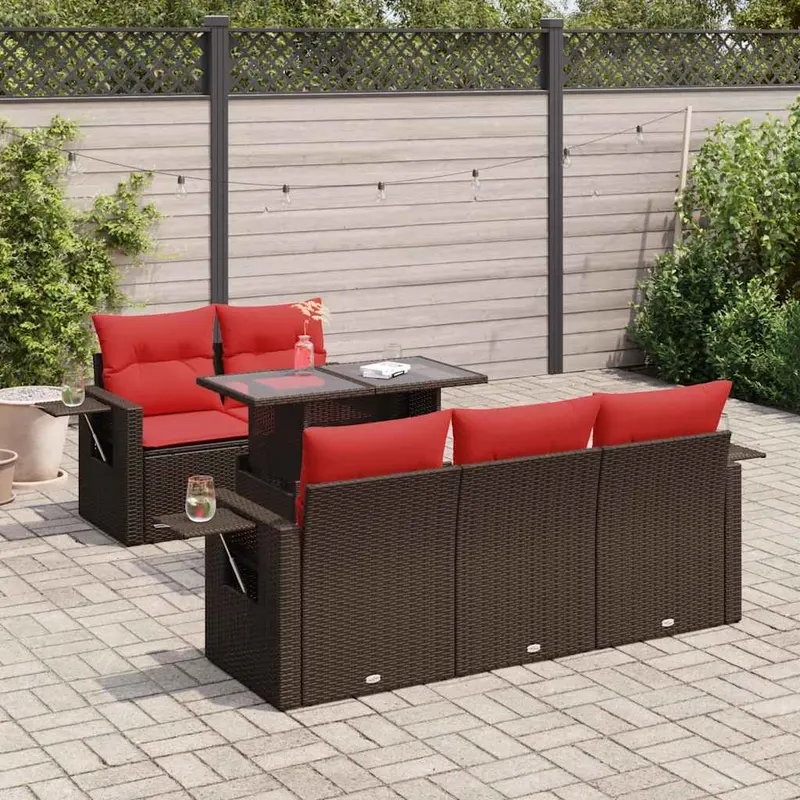 set mobilier gradina cu perne 6 piese gri poliratan/lemn acacia