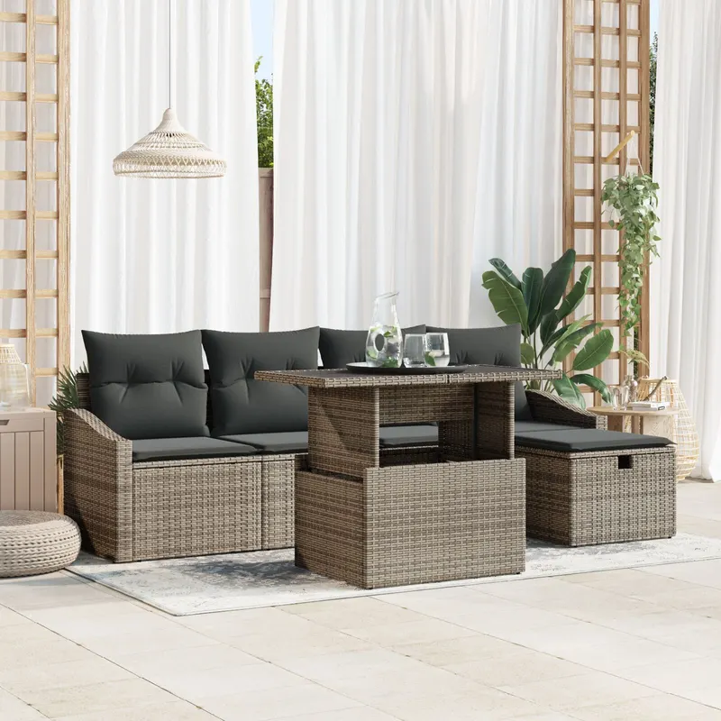 set de sofa de gradina cu perne gri ratan poli