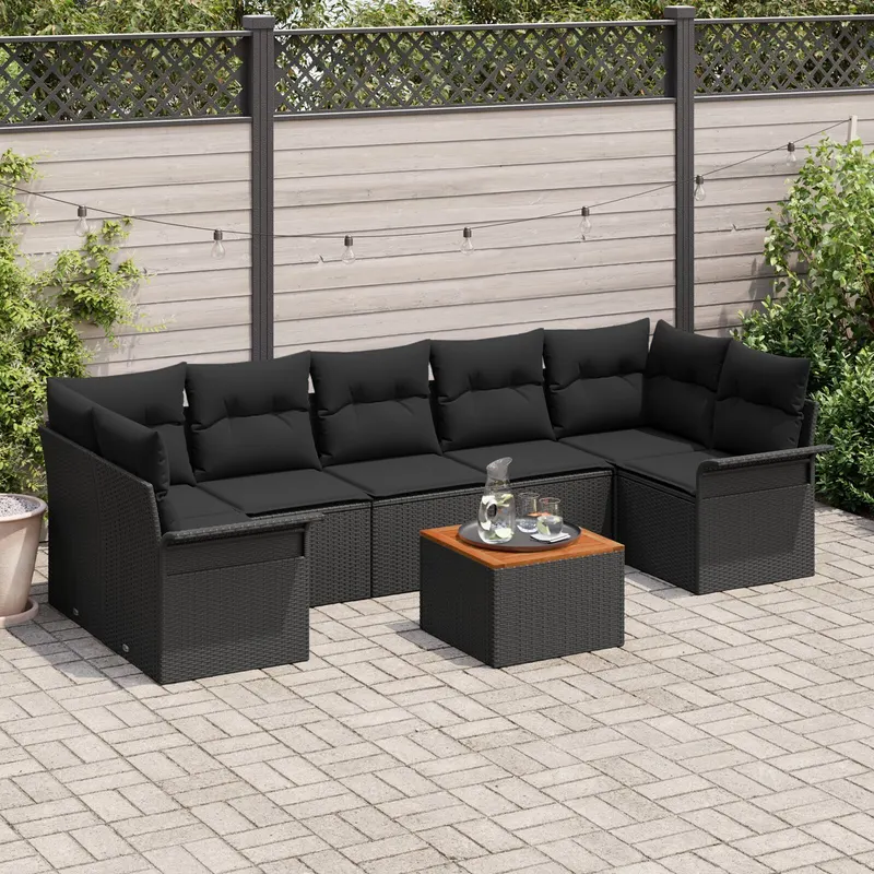 set canapea de gradina cu perne poliratan negru acacia