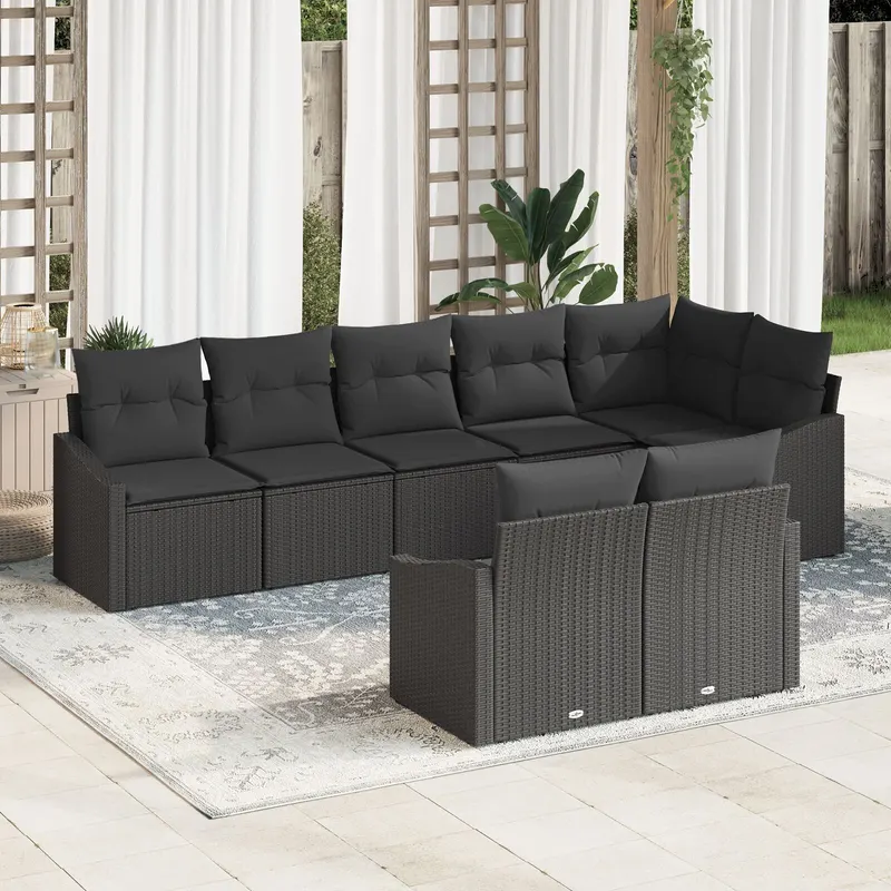 set de canapele de gradina 8 piese cu perne ratan poli negru