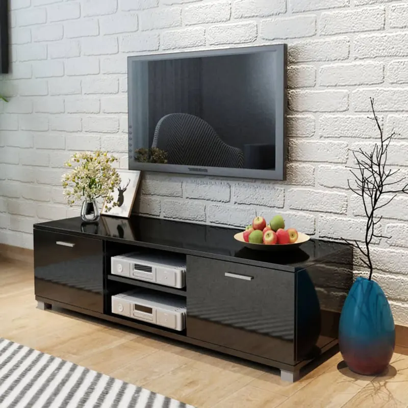 comoda tv, negru extralucios, 140 x 40,3 x 34,7 cm