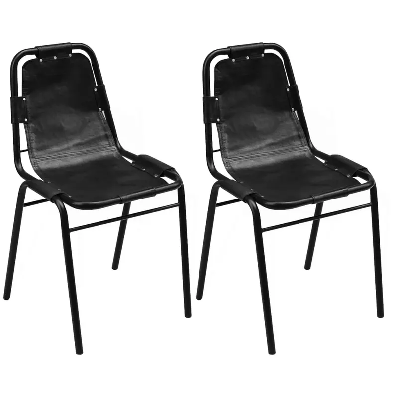 scaune de bucatarie, 2 buc., negru, piele naturala