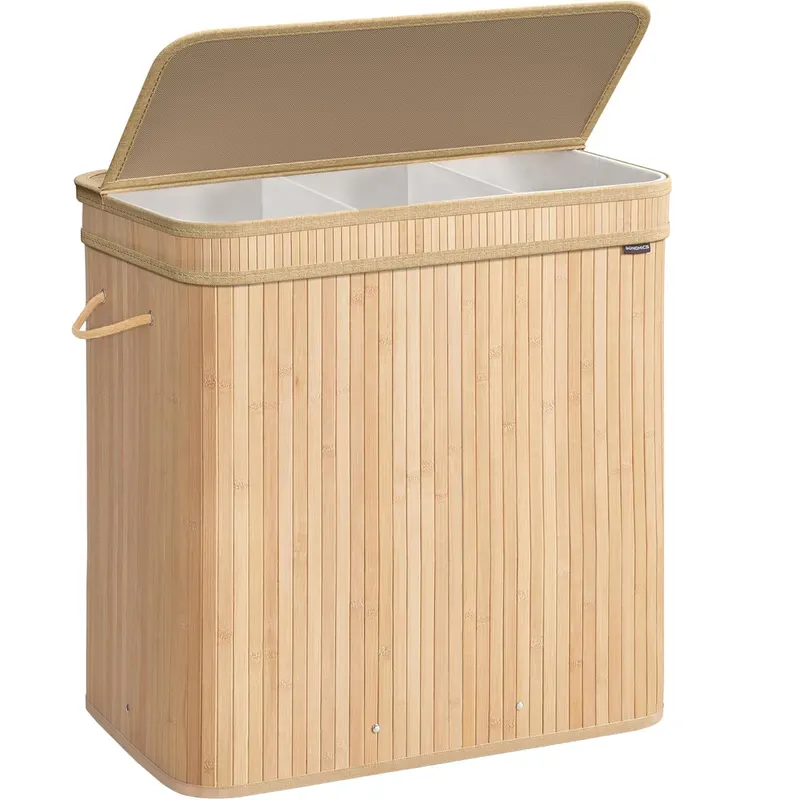 Cos rufe pliabil capac sac lavabil bambus textil 150l, 63x42x61 cm, design natural, bej natur