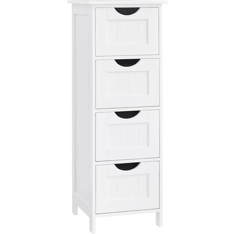 Dulap depozitare podea baie lemn 4 sertare mdf, 30x30x82 cm, design compact, alb