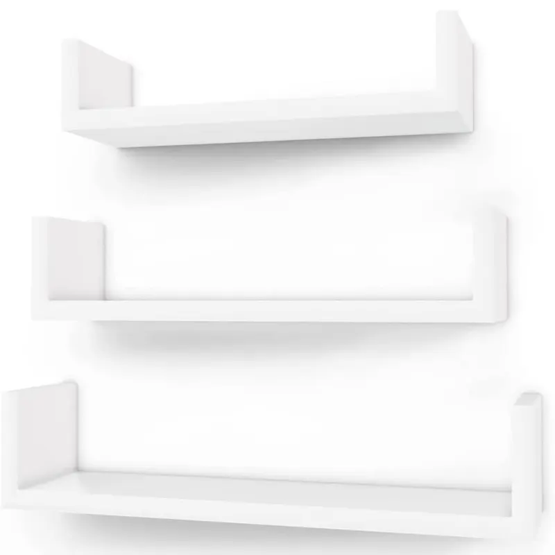 Set 3 rafturi plutitoare perete mdf 30 35 40 cm, montaj dublu, design minimalist, alb