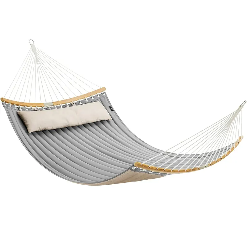 Hamac dublu cu bare curbate din bambus, perna inclusa, maxim 225 kg, 200x140 cm, gri