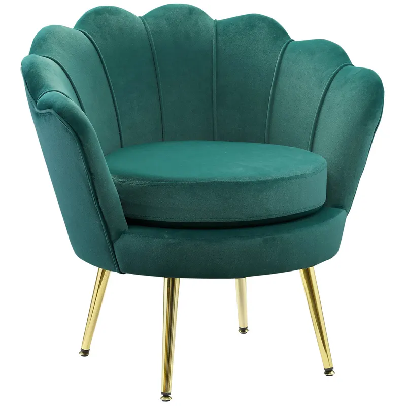 Fotoliu Vintage HOMCOM cu Design din Catifea Verde Fotoliu de Dormitor cu Spatar Inalt 75x63x73cm | RO