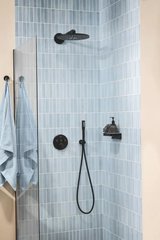 Sistem dus Grohe 348742430, 310 mm, 1.2 bar, 30 mm, 1.5 m, 430 mm, 2 functii palarie dus, 1 functii para dus, Negru