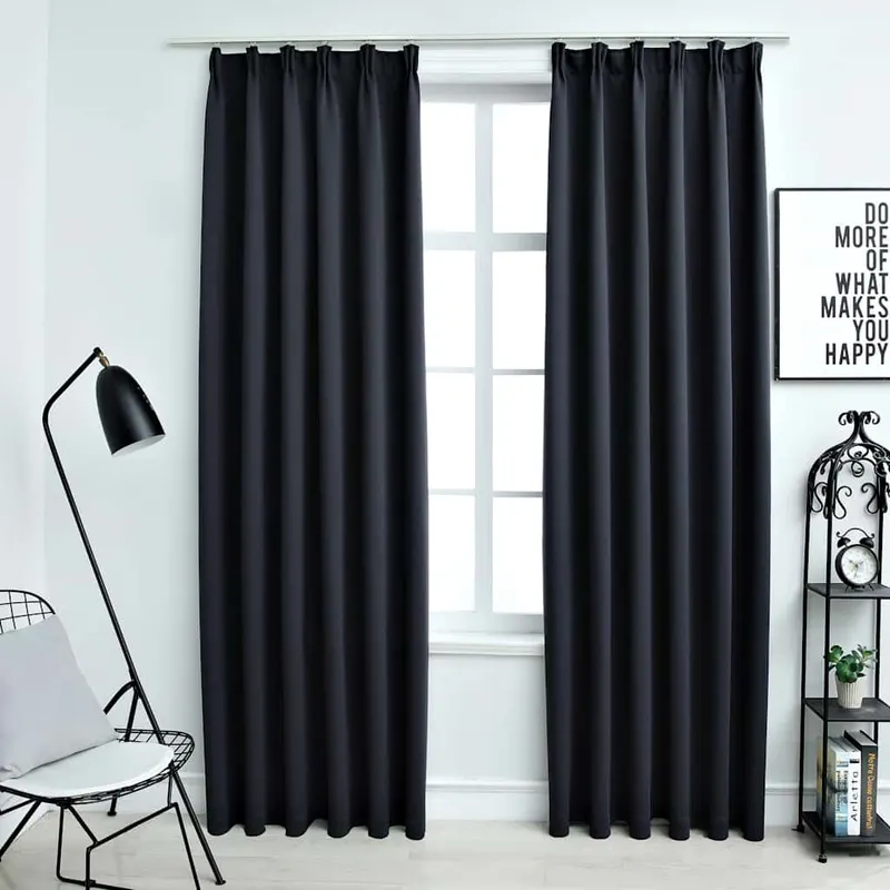 Draperii opace cu carlige, 2 buc., antracit, 140 x 245 cm