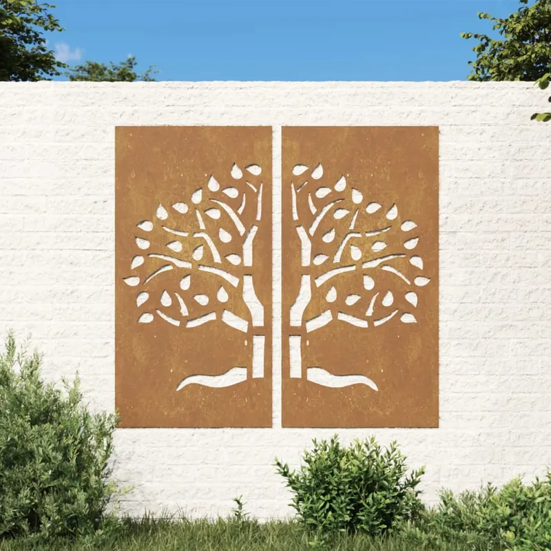 decoratiuni perete de gradina 2 buc. 105x55 cm otel model copac
