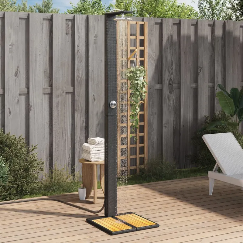 dus de exterior, negru, 50x55x224 cm, poliratan si lemn acacia