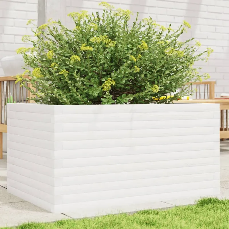 jardiniera de gradina, alb, 90x60x46 cm, lemn masiv de pin