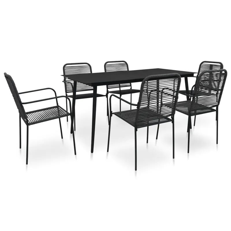 set mobilier de exterior, 7 piese, negru, franghie si otel