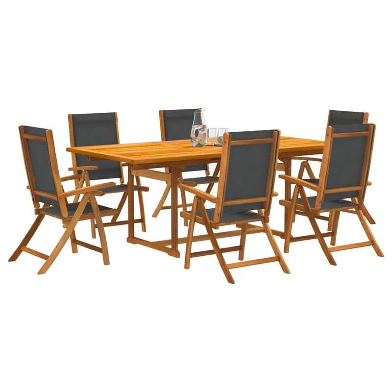 set mobilier de gradina, 7 piese, lemn masiv acacia/textilena