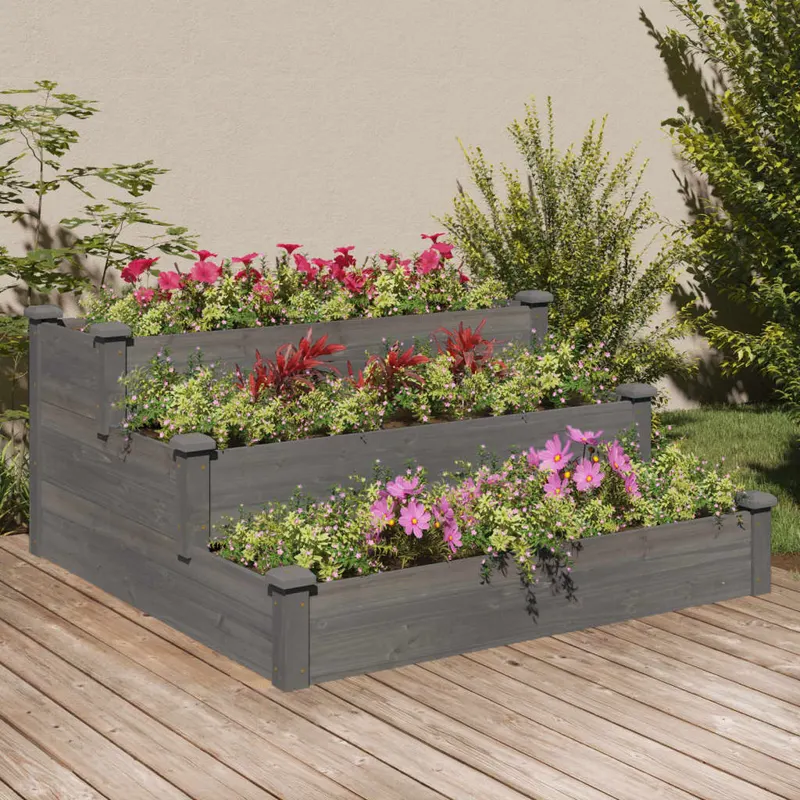 strat de gradina inaltat, gri, 120x120x56 cm, lemn masiv brad