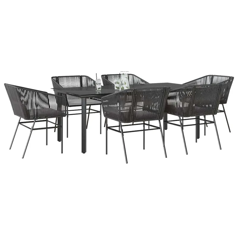 set de sufragerie de gradina 7 piese neagra sticla polirattan