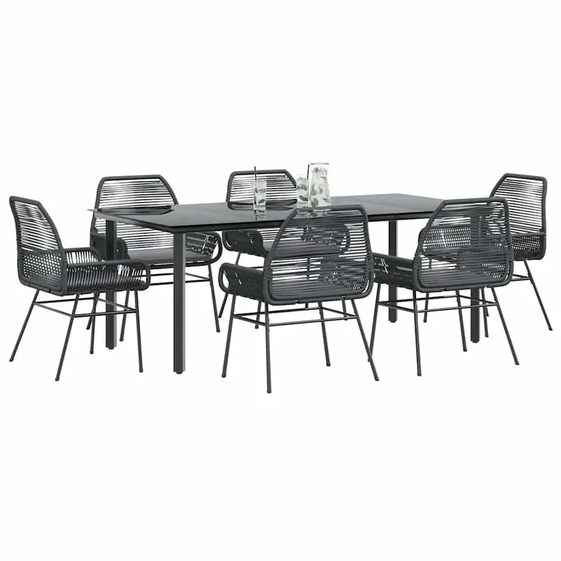 set de sufragerie de gradina 7 piese neagra sticla polirattan