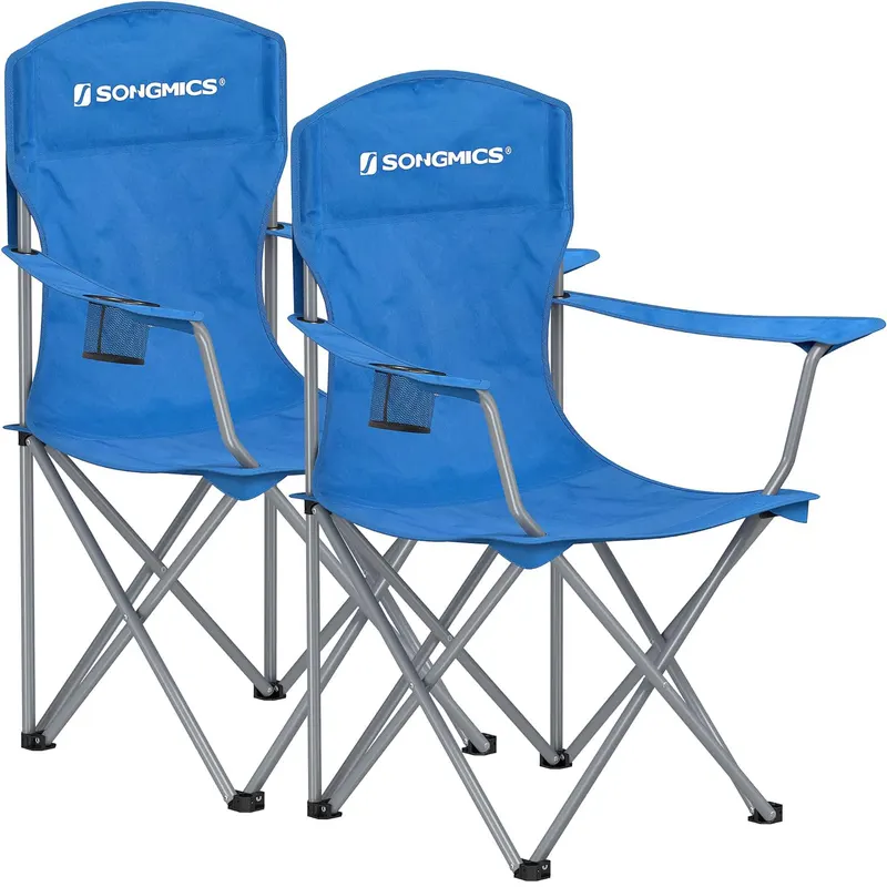 Set 2 scaune pliabile camping pescuit suport pahar 150 kg, 54x86x97 cm, transport facil, albastru
