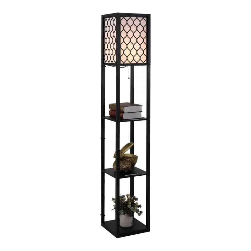 Lampa moderna HOMCOM cu rafturi, lampa de sol neagra