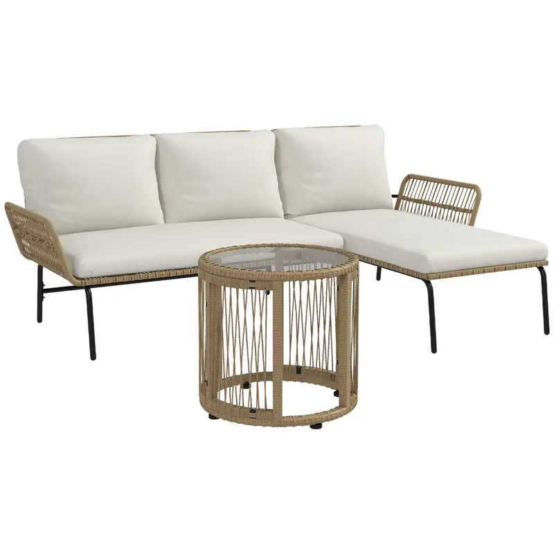 Outsunny Set de șezut pentru grădină, set mobilier lounge, PE-Rattan, 122 x 79 x 75 cm, natural + crem