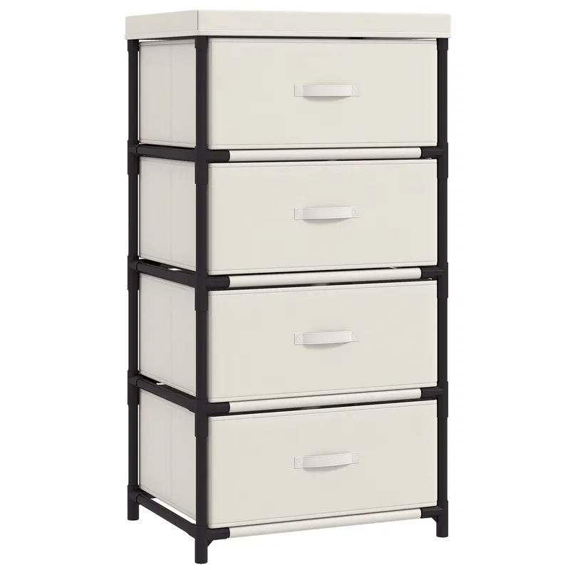 HOMCOM Comodă pentru dormitor cu 4 sertare textile, cadru din oțel, comodă pentru living, birou, dressing, bej