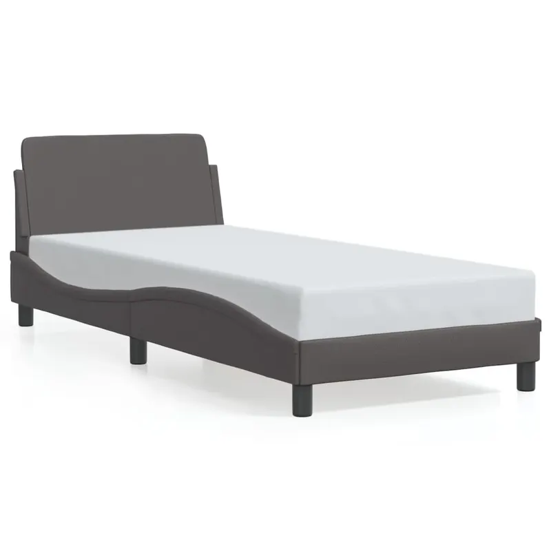 Cadru de pat cu tablie, gri, 90x190 cm, piele ecologica