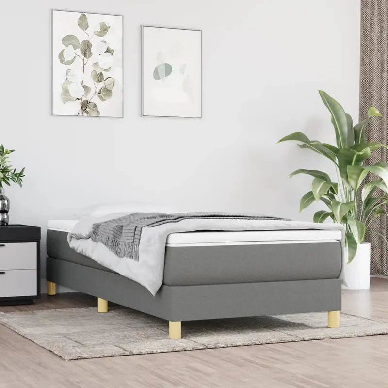 pat box spring cu saltea, gri inchis, 80x200 cm, textil