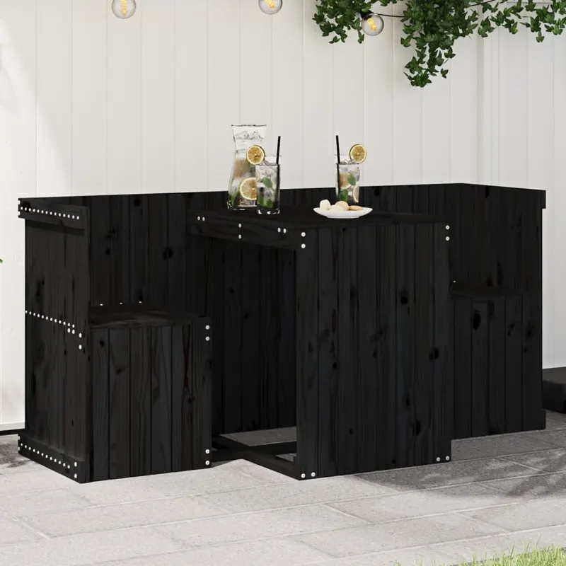 set de balcon cu 2 locuri, negru, lemn masiv de pin