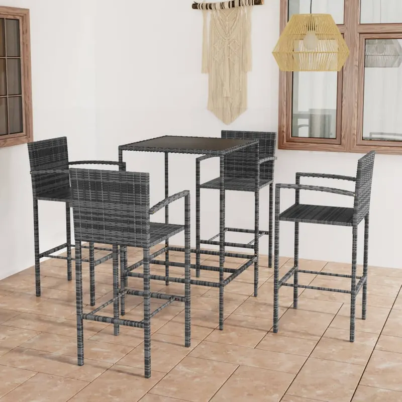 set mobilier bar de gradina, 5 piese, gri, poliratan