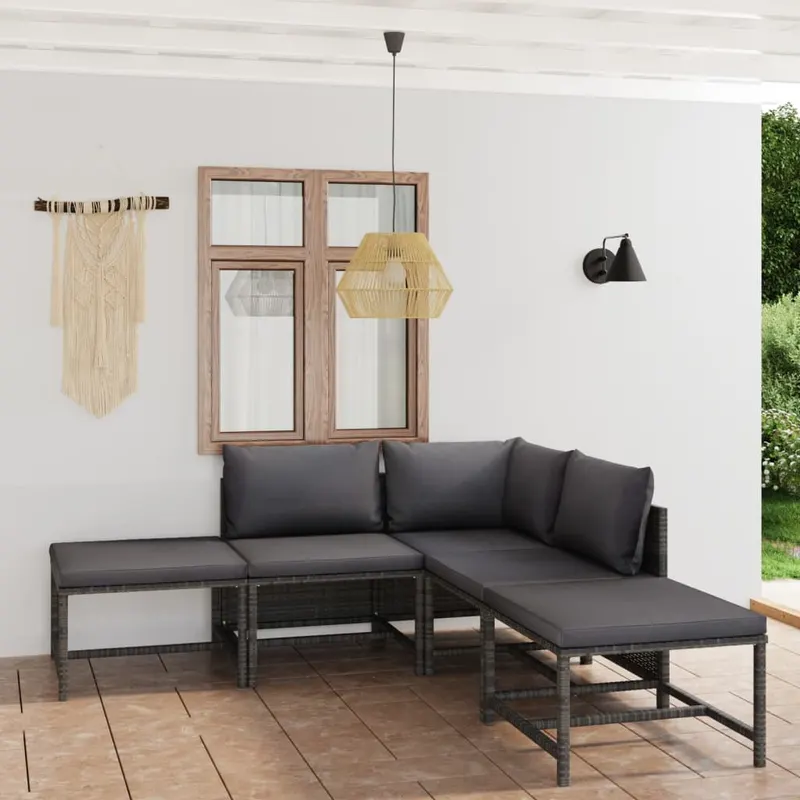 set mobilier de gradina cu perne, 6 piese, gri, poliratan