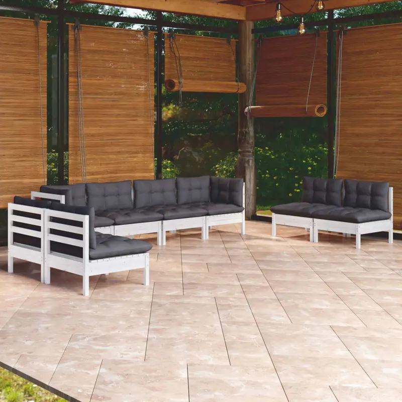 set mobilier de gradina cu perne, 8 piese, lemn masiv de pin