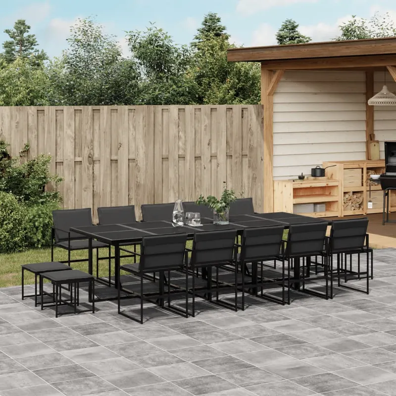 set mobilier de gradina, 15 piese, cu perne, negru, textilena