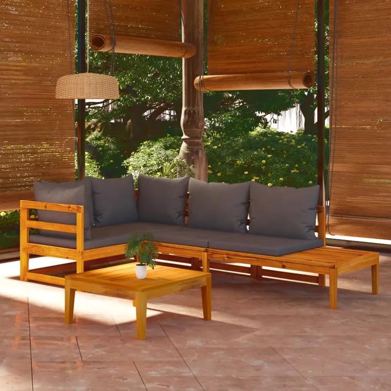 set mobilier gradina cu perne gri inchis, 4 piese, lemn acacia