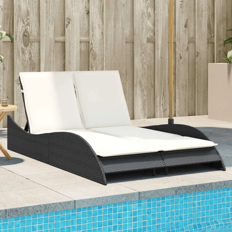 sezlong cu perne, negru, 114x205x73 cm, poliratan