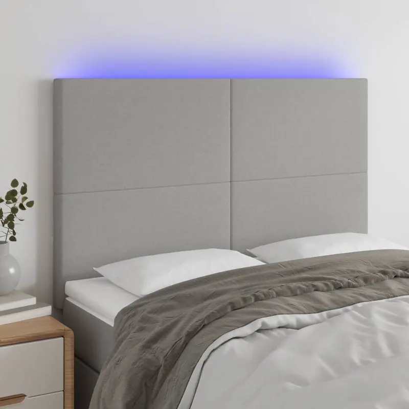 tablie de pat cu led, gri deschis, 144x5x118/128 cm, textil