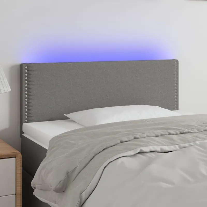 tablie de pat cu led, gri inchis, 90x5x78/88 cm, textil