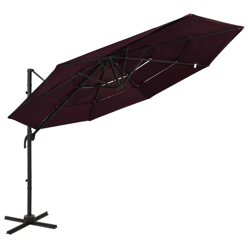 umbrela soare cu 4 niveluri, stalp aluminiu, rosu bordo, 3x3 cm