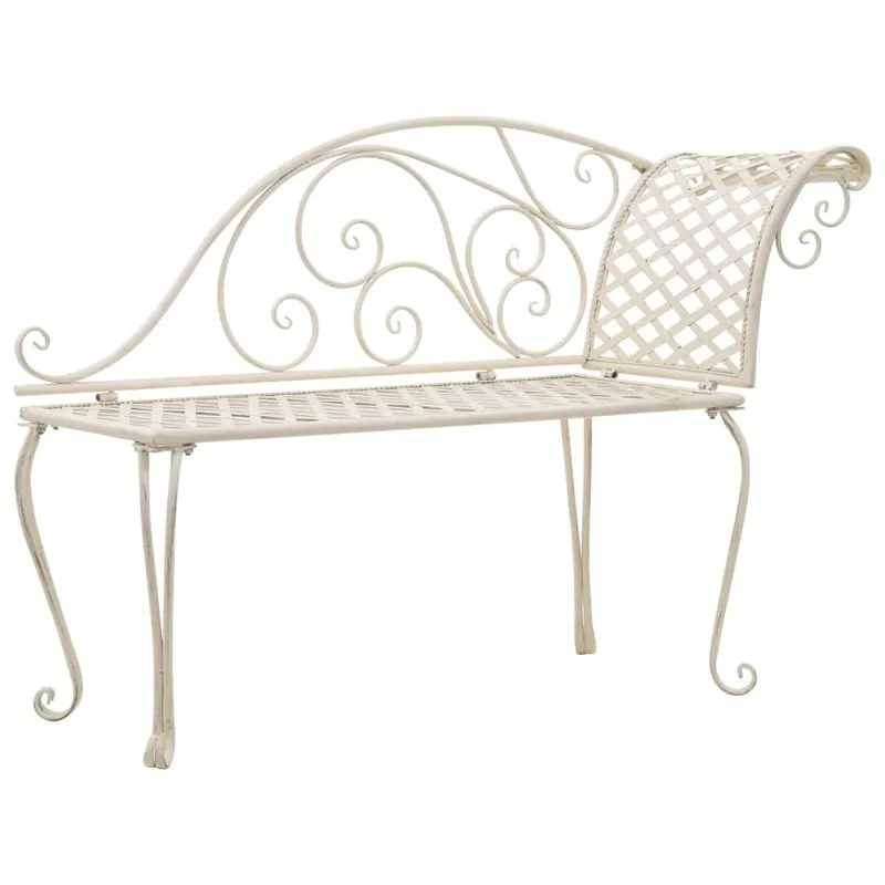 banca sezlong de gradina, alb vintage, 128 cm, metal