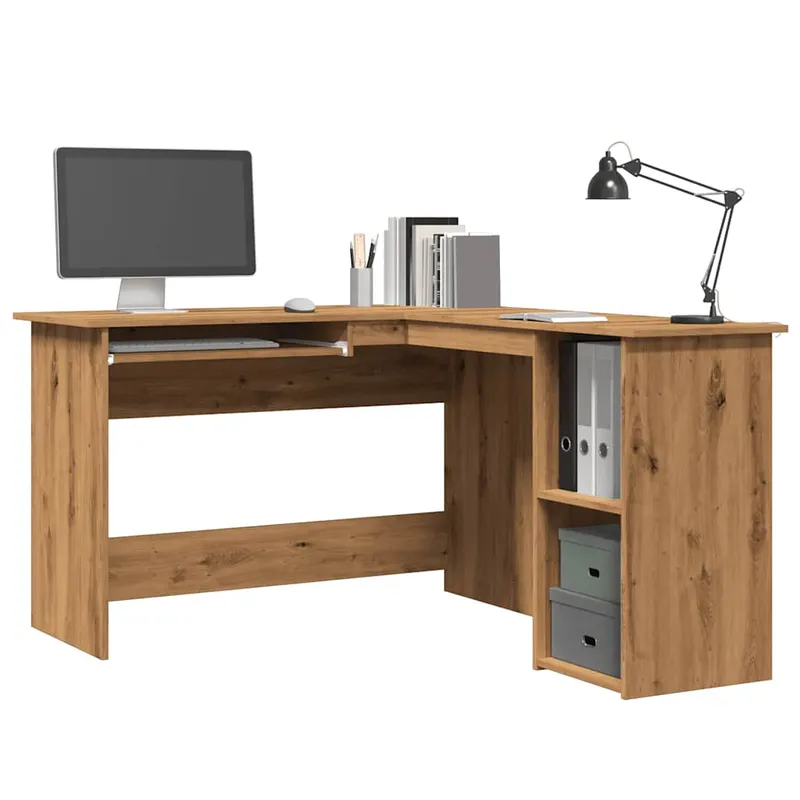 birou de colt, stejar artizanal, 120x140x75 cm, lemn prelucrat
